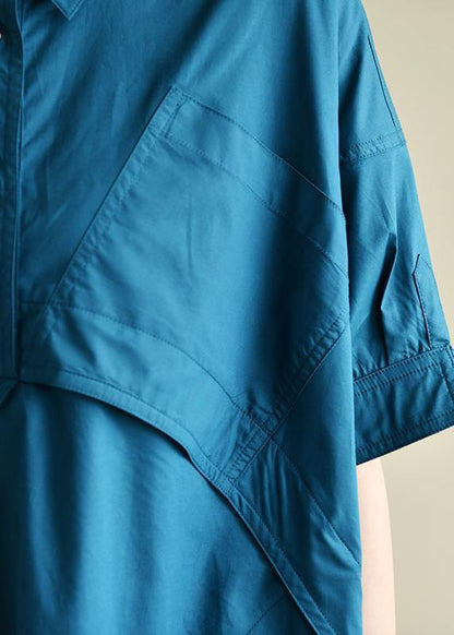 Vivid lapel patchwork summer Wardrobes Runway blue Dresses - SooLinen