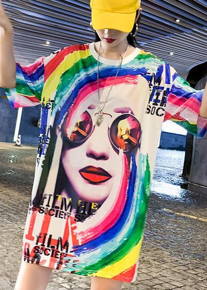 Vivid multi prints Cotton short sleeve Dress - SooLinen