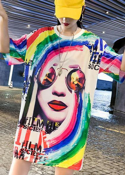 Vivid multi prints Cotton short sleeve Dress - SooLinen