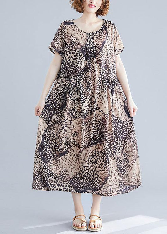 Vivid o neck cotton clothes Women linen Leopard cotton robes Dresses summer - SooLinen