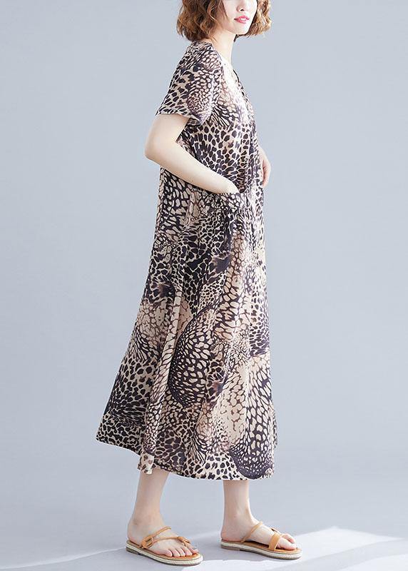 Vivid o neck cotton clothes Women linen Leopard cotton robes Dresses summer - SooLinen