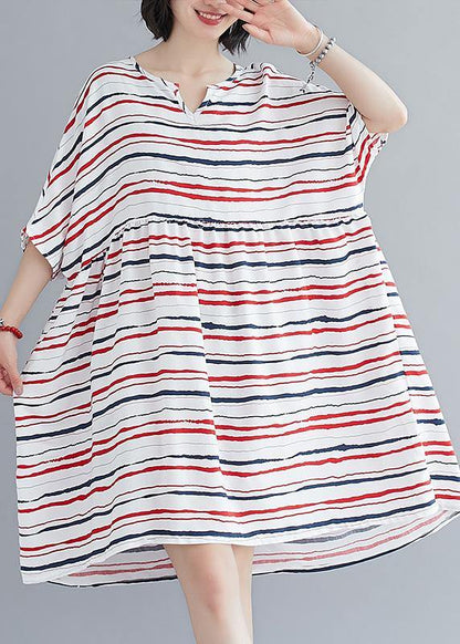 Vivid o neck summer quilting dresses Fashion Ideas red striped Dress - SooLinen