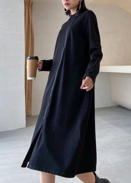 Vivid o neck zippered fall Tunics Runway black Dress - SooLinen