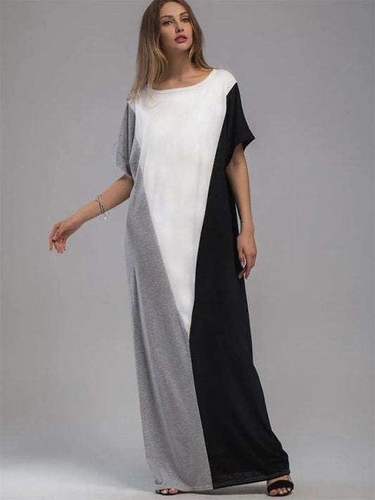 Vivid patchwork cotton dresses short sleeve o neck A Line summer Dresses - SooLinen