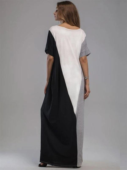 Vivid patchwork cotton dresses short sleeve o neck A Line summer Dresses - SooLinen