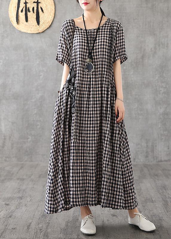Blue Plaid Linen Dresses Summer Cotton Dress - SooLinen