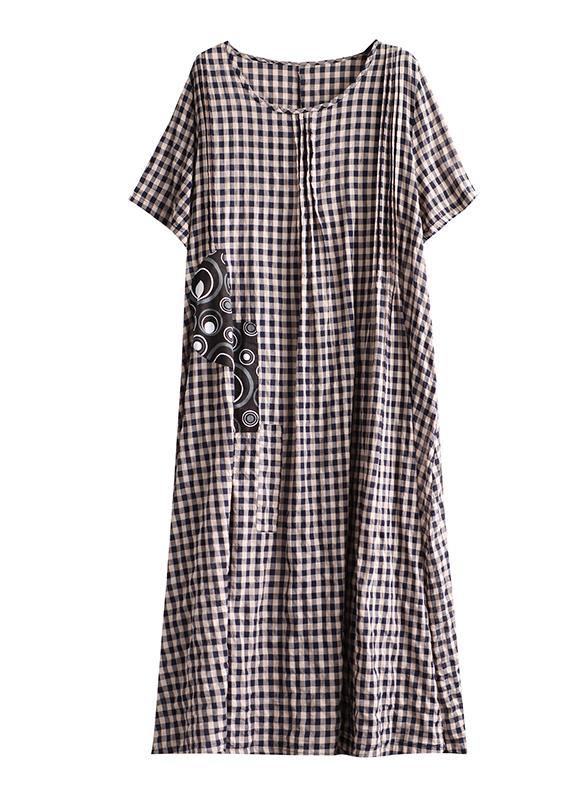 Blue Plaid Linen Dresses Summer Cotton Dress - SooLinen