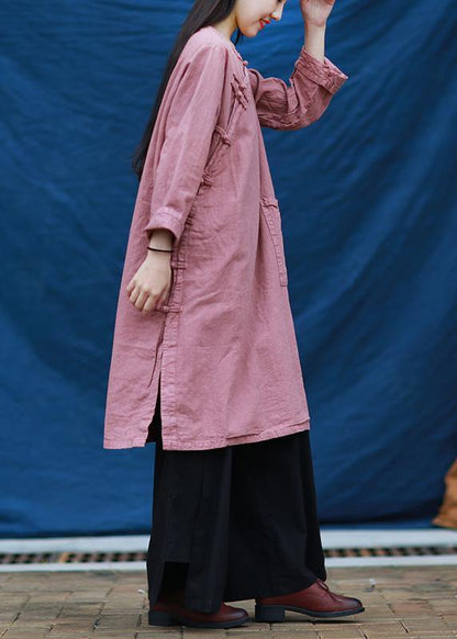 Vivid pink quilting dresses o neck Chinese Button Dresses  Dresses - SooLinen