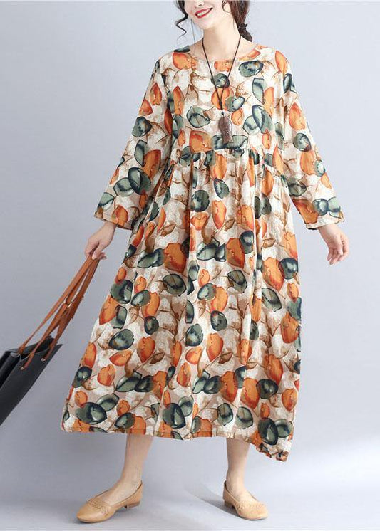 Vivid prints dotted cotton tunics for women o neck cotton summer Dress - SooLinen