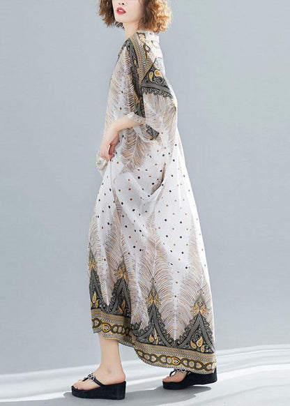 Vivid prints v neck cotton Long Shirts Batwing Sleeve Maxi summer Dress - SooLinen