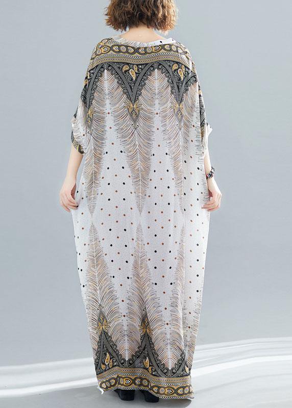 Vivid prints v neck cotton Long Shirts Batwing Sleeve Maxi summer Dress - SooLinen