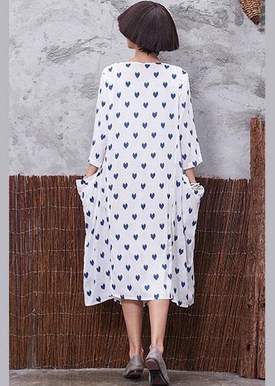 Vivid v neck linen cotton Soft Surroundings linen white prints Dresses summer - SooLinen