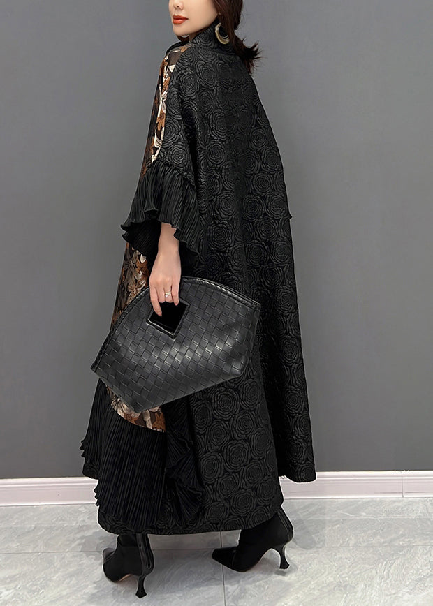 Vogue Schwarz O-Ausschnitt Rüschen Print Lange Kleider Fledermausärmel