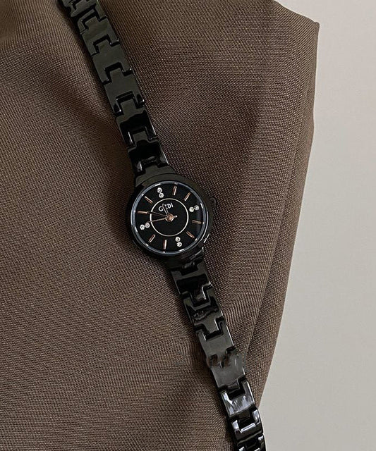 Relojes Vogue resistentes al agua con aleación de acero inoxidable negro y cristal reforzado