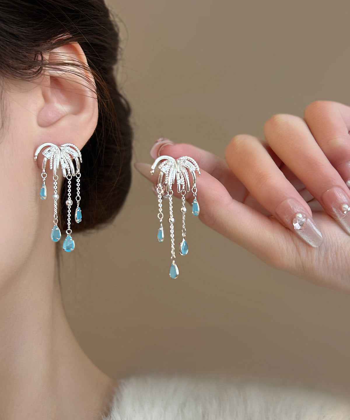 Vogue Blue Copper Alloy Water Drop Fireworks Drop Earrings
