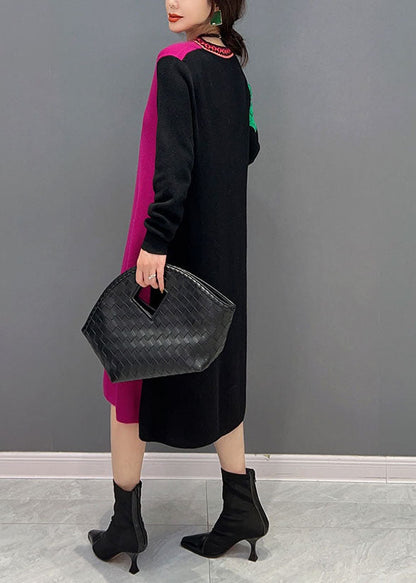 Vogue Colorblock V-Ausschnitt Patchwork Print Strickkleid Winter