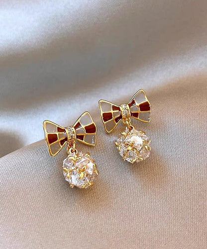 Vogue Copper Alloy Zircon Enamel Bow Stud Earrings