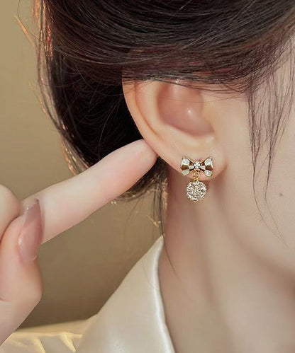 Vogue Copper Alloy Zircon Enamel Bow Stud Earrings