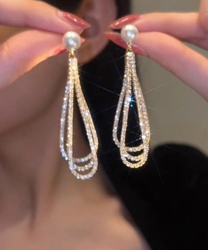 Pendientes Vogue con borlas de perlas y circonitas de aleación de oro
