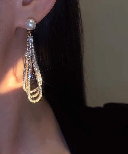 Pendientes Vogue con borlas de perlas y circonitas de aleación de oro