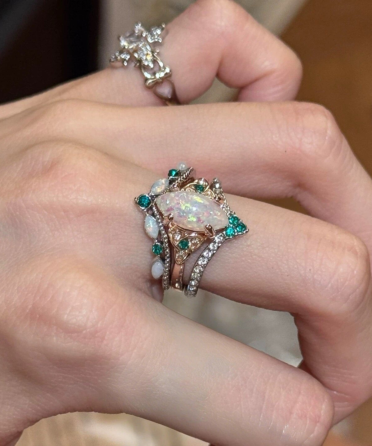 Vogue Gold Alloy Zircon Rings Two-Piece Set