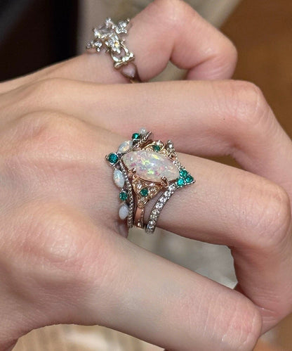 Vogue Gold Alloy Zircon Rings Two-Piece Set