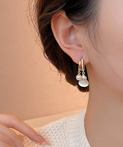 Vogue Gold Copper Alloy Zircon Cat Eye Stone Pearl Gourd Drop Earrings