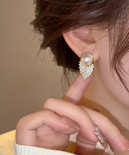 Vogue Gold Copper Alloy Zircon Pearl Stud Earrings