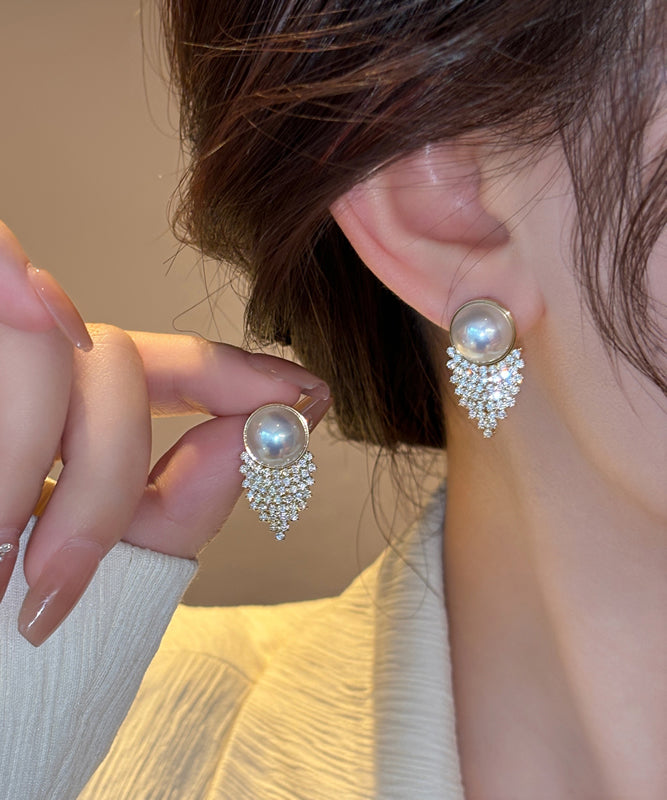 Vogue Gold Copper Alloy Zircon Pearl Stud Earrings