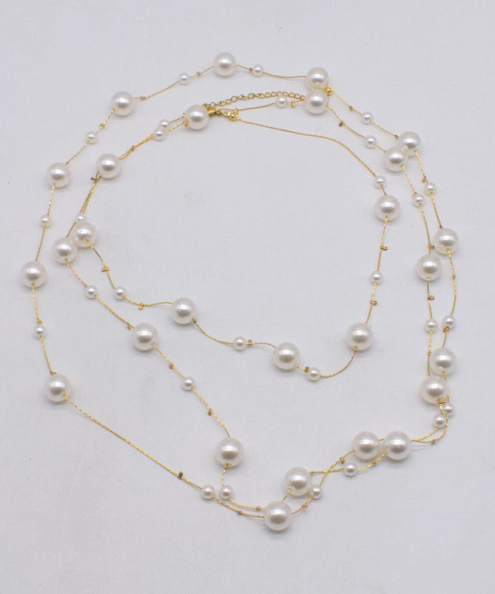 Vogue Gold Copper Overgild Pearl Beading Tassel Gratuated Bead Necklace