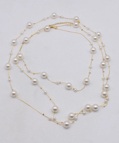 Vogue Gold Copper Overgild Pearl Beading Tassel Gratuated Bead Necklace