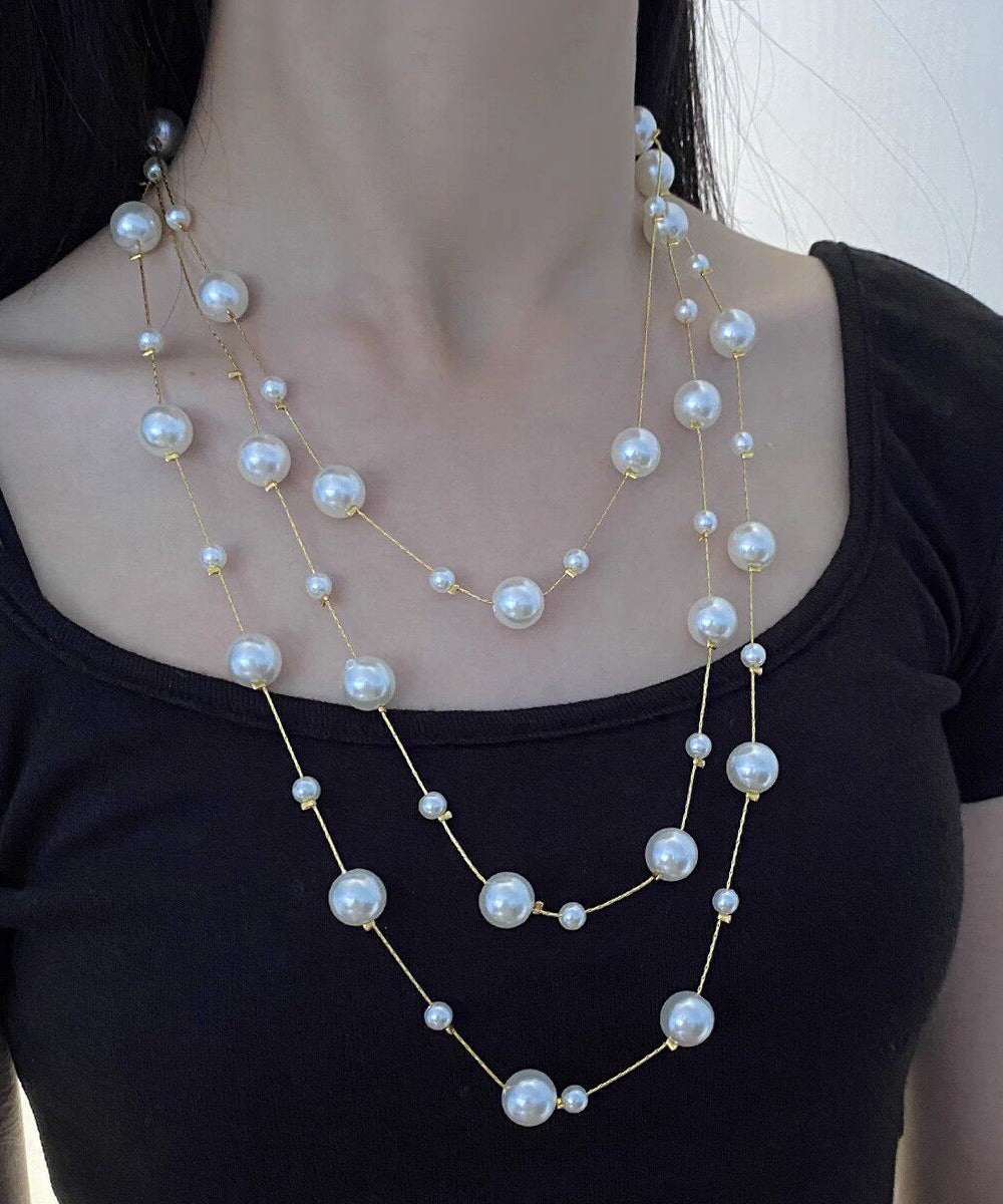 Vogue Gold Copper Overgild Pearl Beading Tassel Gratuated Bead Necklace