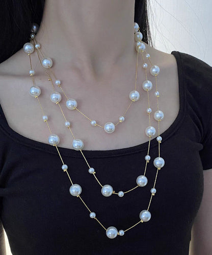 Vogue Gold Copper Overgild Pearl Beading Tassel Gratuated Bead Necklace