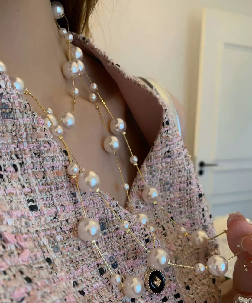 Vogue Gold Copper Overgild Pearl Beading Tassel Gratuated Bead Necklace