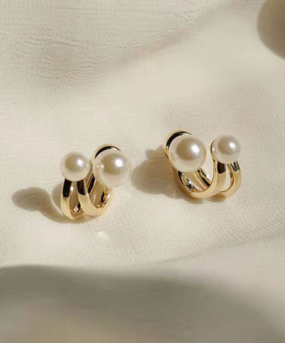 Pendientes de aro con perlas doradas de plata esterlina Vogue Gold