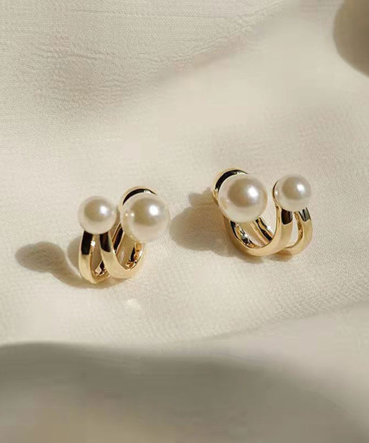 Pendientes de aro con perlas doradas de plata esterlina Vogue Gold