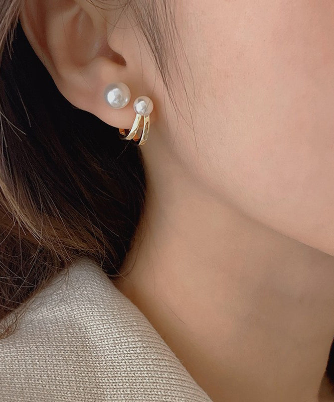 Pendientes de aro con perlas doradas de plata esterlina Vogue Gold