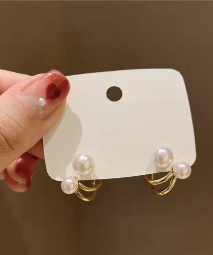 Pendientes de aro con perlas doradas de plata esterlina Vogue Gold