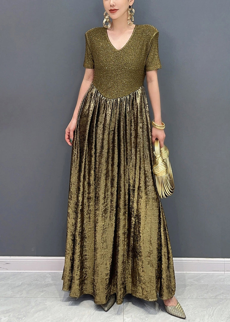 Vogue Gold V-Ausschnitt Pailletten Lange Kleider Sommer