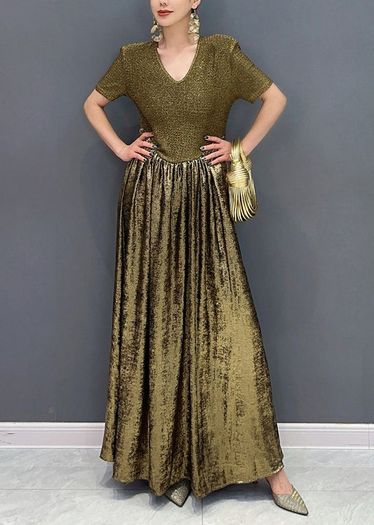Vogue Gold V-Ausschnitt Pailletten Lange Kleider Sommer
