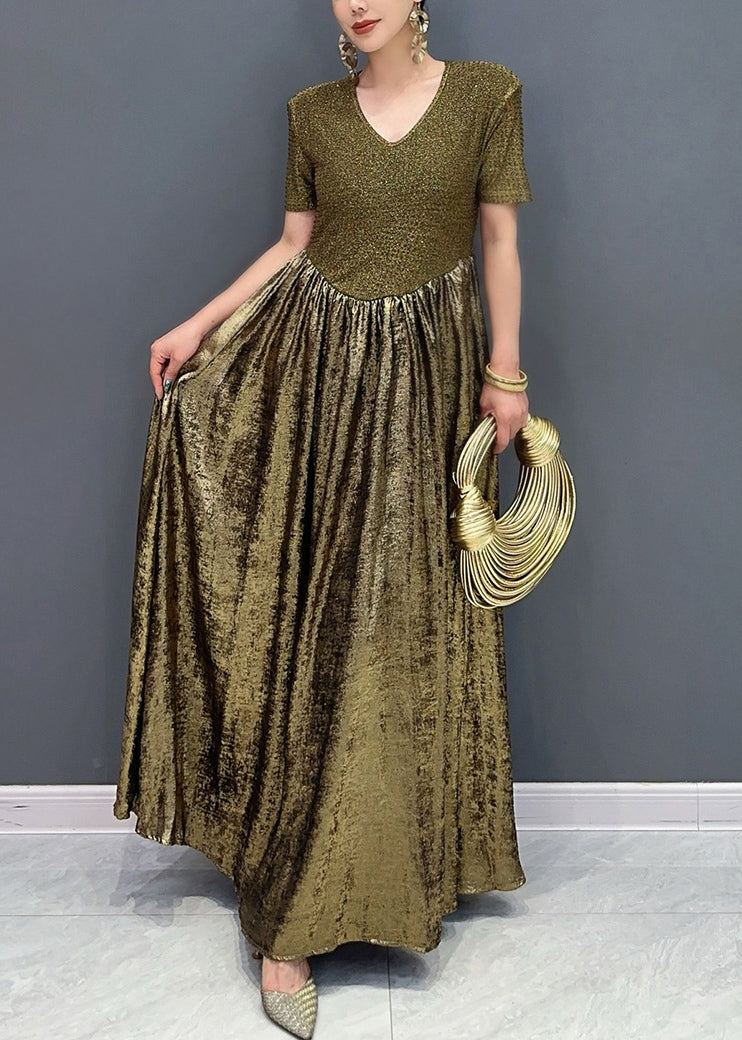 Vogue Gold V-Ausschnitt Pailletten Lange Kleider Sommer