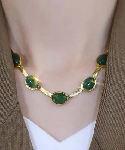 Collar de cuentas con incrustaciones de esmeralda y aleación de acero inoxidable verde Vogue