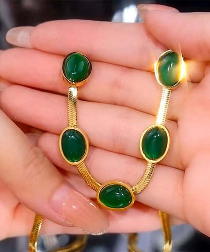 Collar de cuentas con incrustaciones de esmeralda y aleación de acero inoxidable verde Vogue