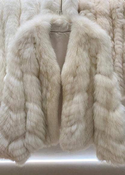 Vogue Khaki V Neck Leather And Fur Coats Winter