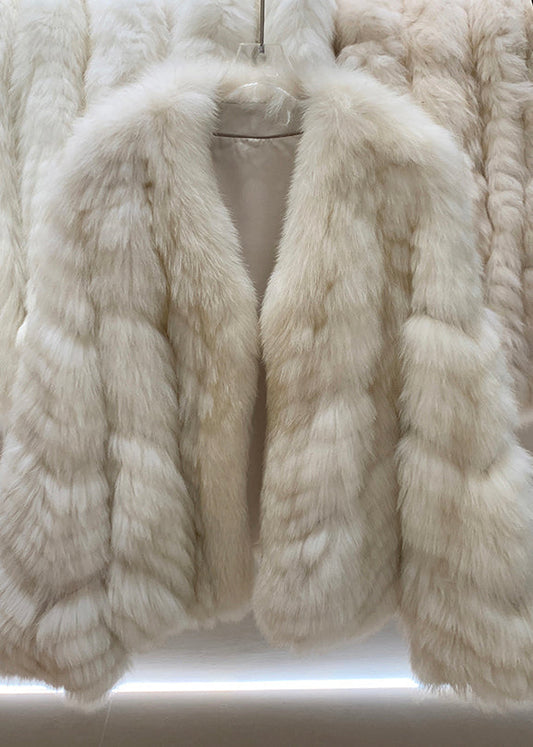 Vogue Khaki V Neck Leather And Fur Coats Winter