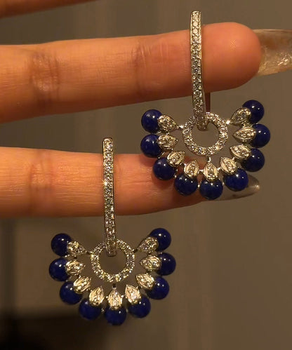 Vogue Navy Copper Zircon Floral Glass Tassel Drop Earrings
