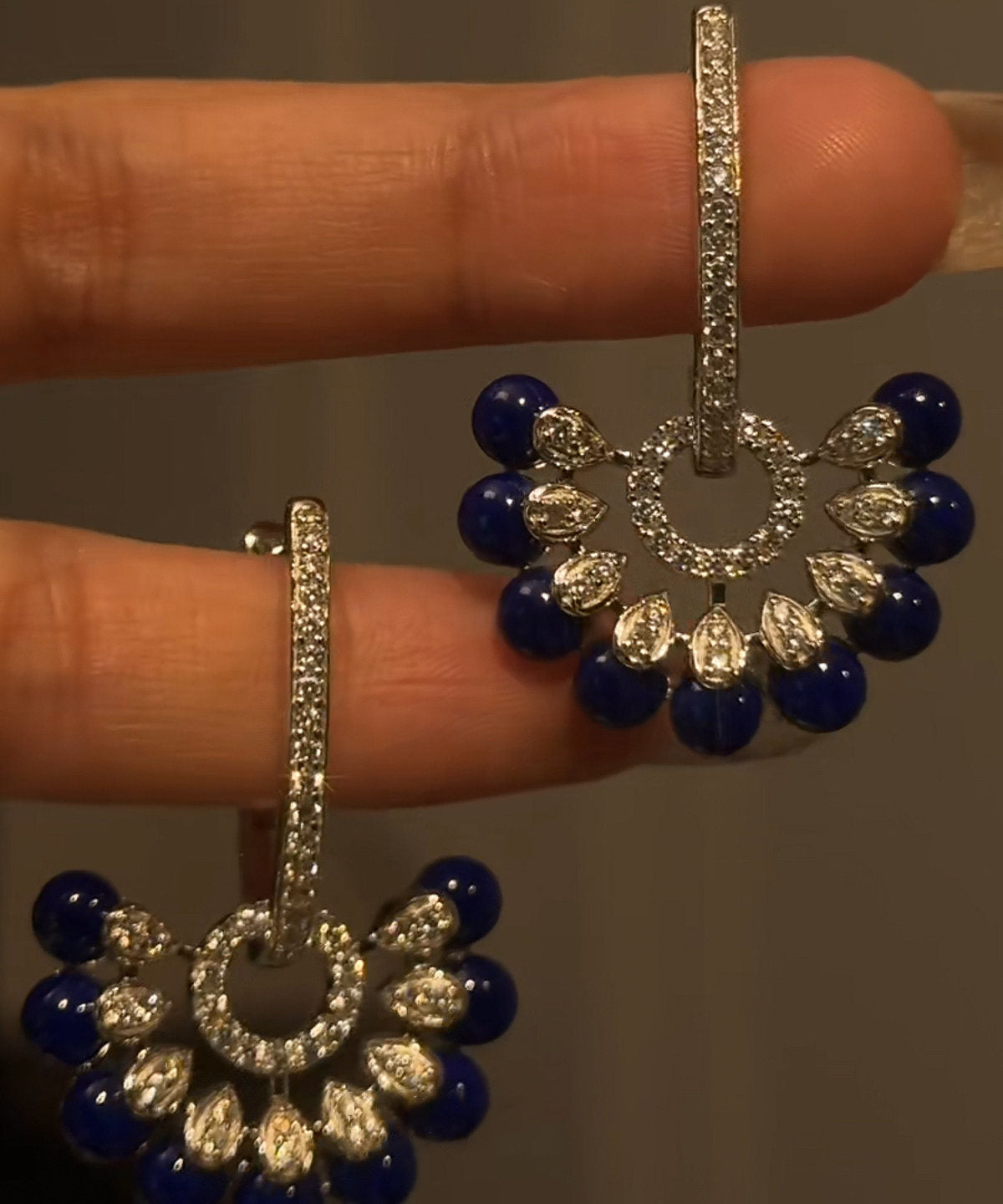 Vogue Navy Copper Zircon Floral Glass Tassel Drop Earrings