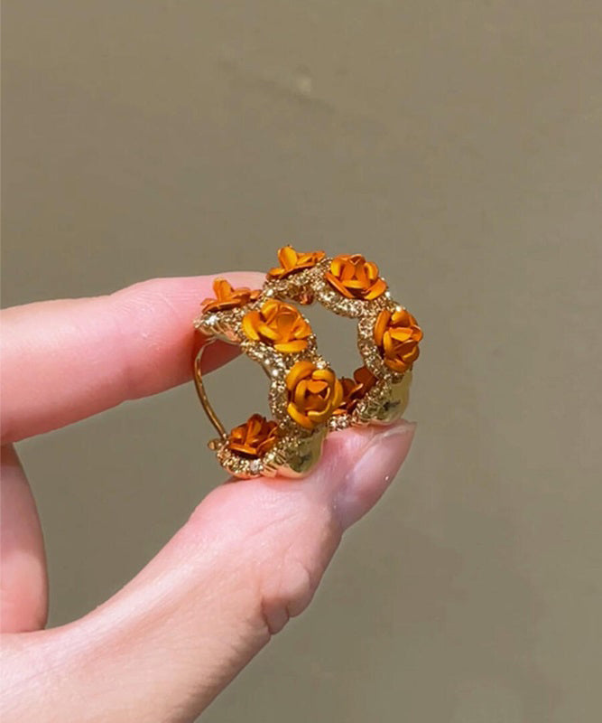 Pendientes de aro con rosa de circonita y aleación de cobre naranja Vogue