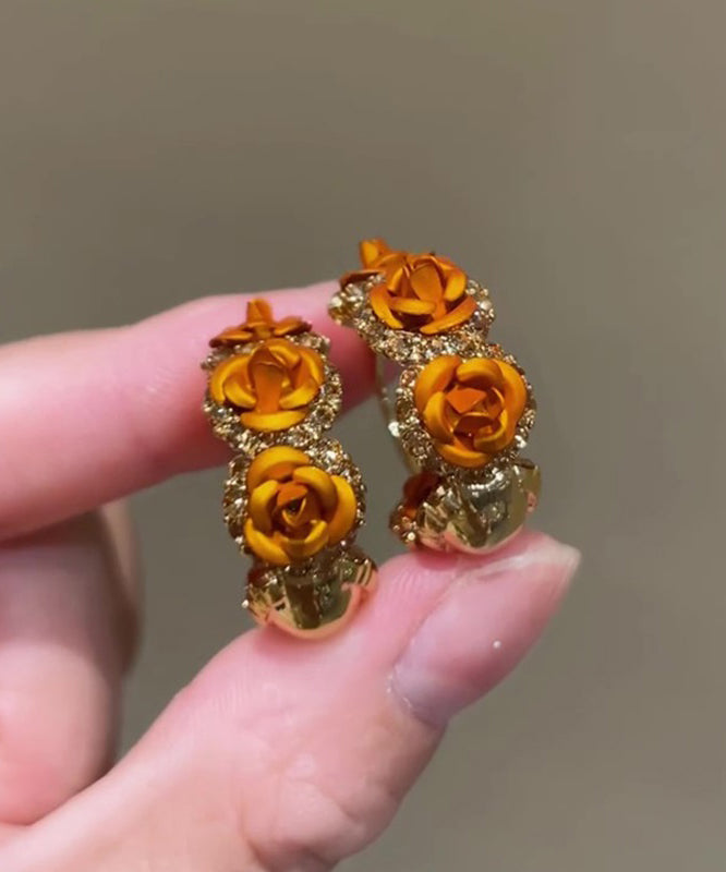 Pendientes de aro con rosa de circonita y aleación de cobre naranja Vogue