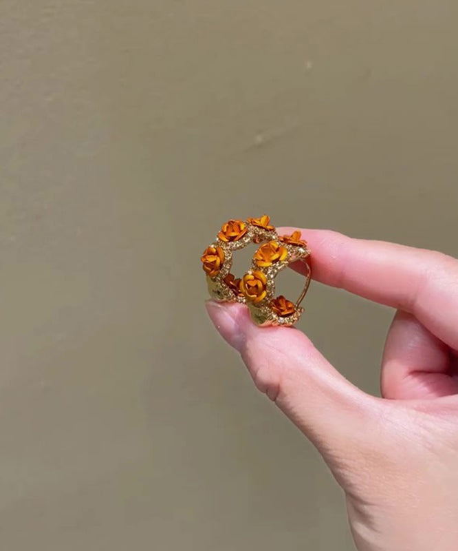 Pendientes de aro con rosa de circonita y aleación de cobre naranja Vogue